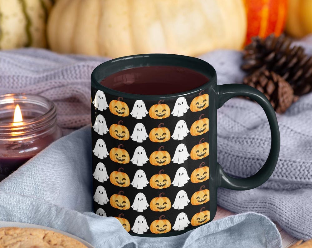 Halloween Ghost & Pumpkin Coffee Mug | Spooky Decor, Gift for Fall, Coffee Lover's Halloween Mug, Pumpkin Spice Drinkware, Ghostly Charm