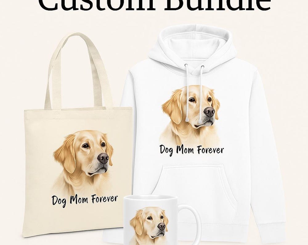 Custom Dog Mom Gift Set Personalized Hoodie Tote Mug Pet Portrait Bundle